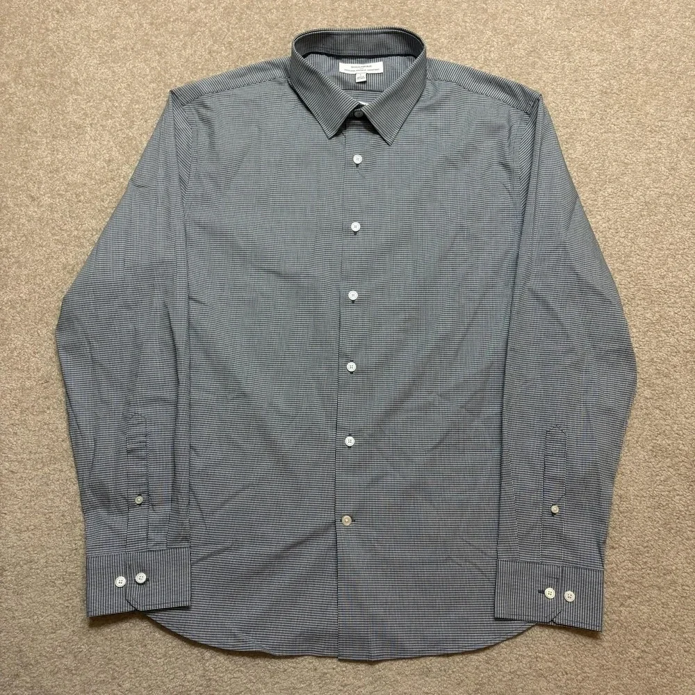 NWT Banana Republic Shirt Mens Large Gray Houndstooth Untucked Dress Stretch LS